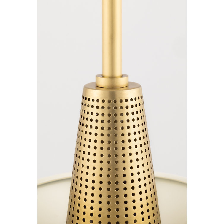 Aged Brass and Cream Metal Single Cone Pendant Light
