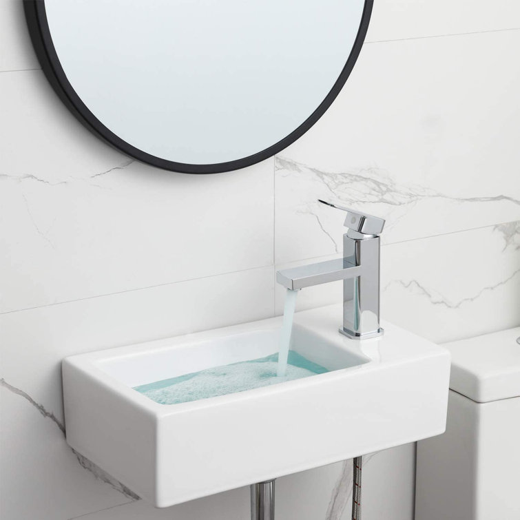 White Ceramic Rectangular Wall Mount Bathroom Sink 18''