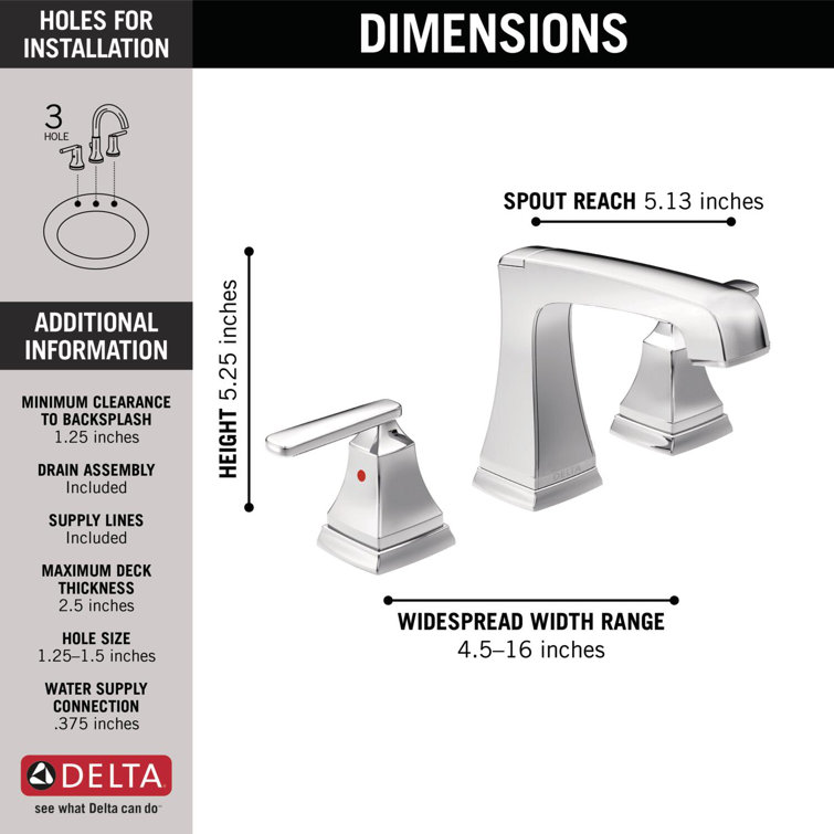 Chrome Modern Widespread Bathroom Faucet with Drain Assembly