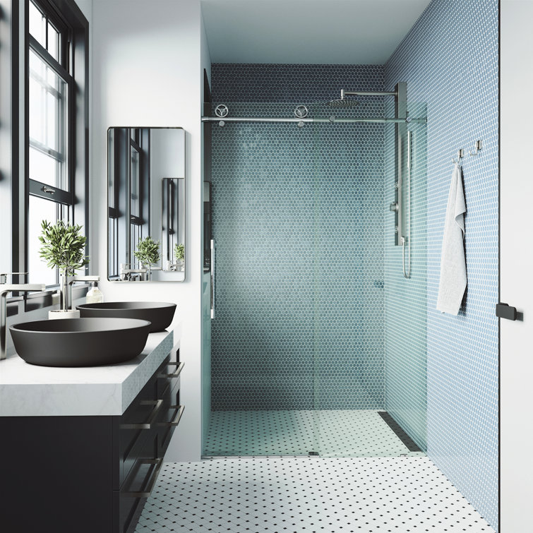Elan Cass 72" Chrome Frameless Sliding Shower Door with Clear Glass