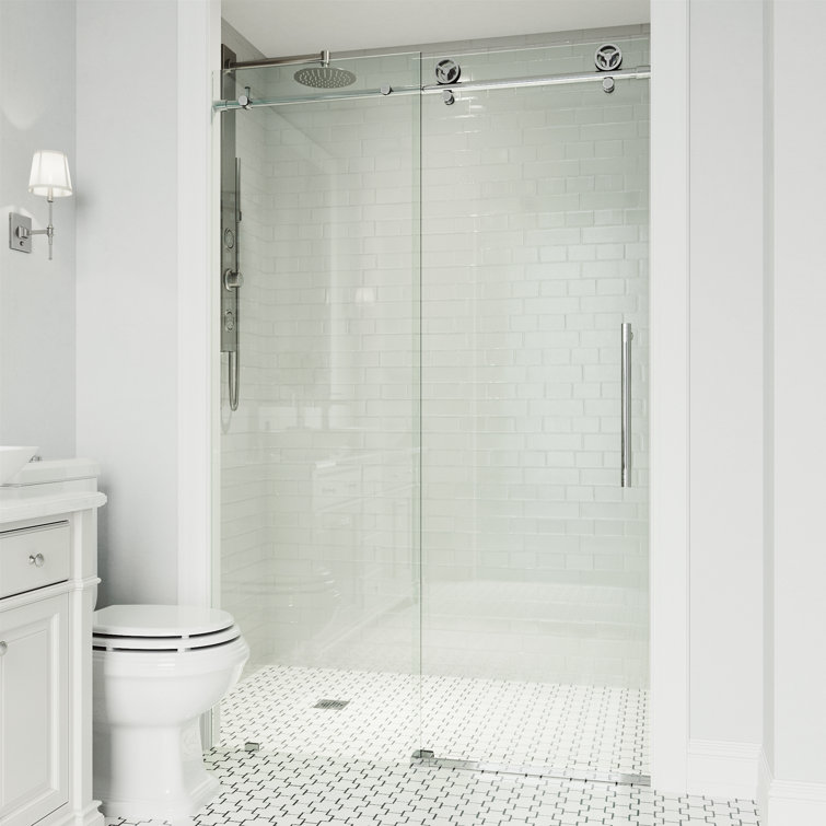 Elan Cass Frameless Chrome Sliding Shower Door with Clear Glass