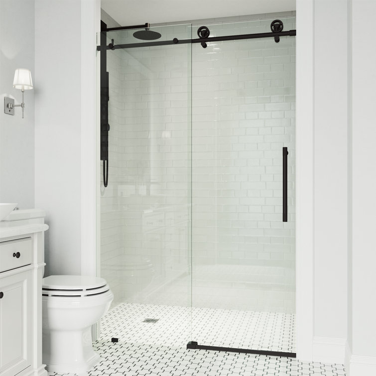 Elan Cass Matte Black Frameless Sliding Shower Door with Clear Glass