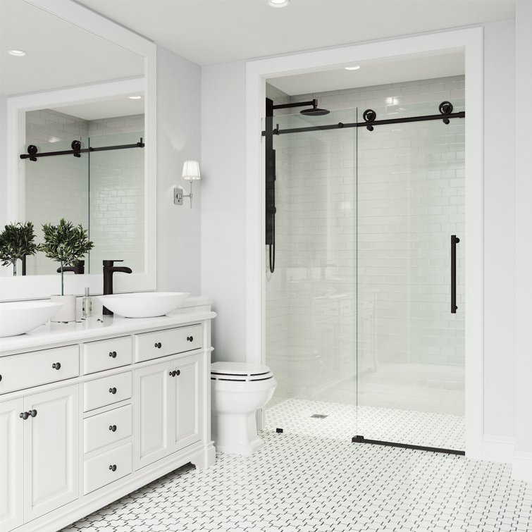 Cass 52" Wide Matte Black Frameless Sliding Shower Door