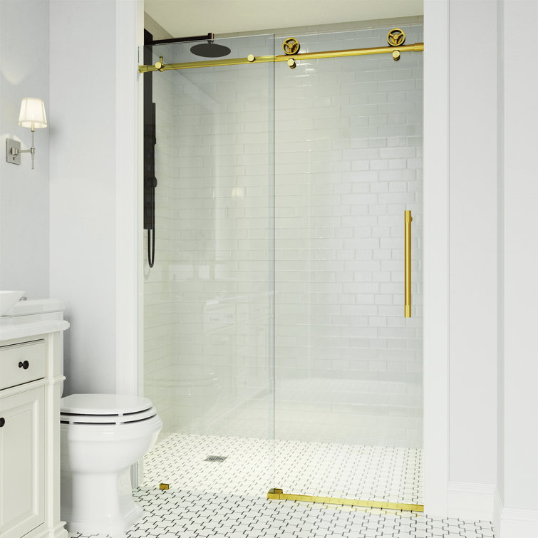 Elan Cass 44-48" Matte Gold Frameless Sliding Shower Door with Clear Glass