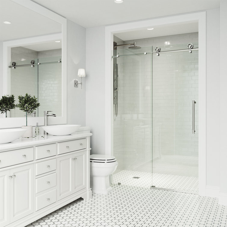 Elan Cass Stainless Steel Frameless Sliding Shower Door with Clear Glass