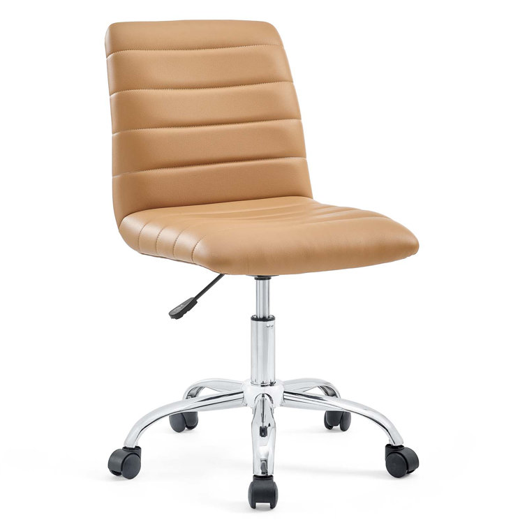 Tan Vinyl Armless Swivel Task Chair with Chrome Base