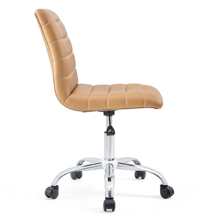 Tan Vinyl Armless Swivel Task Chair with Chrome Base