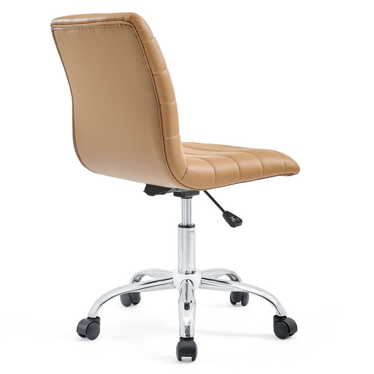 Tan Vinyl Armless Swivel Task Chair with Chrome Base
