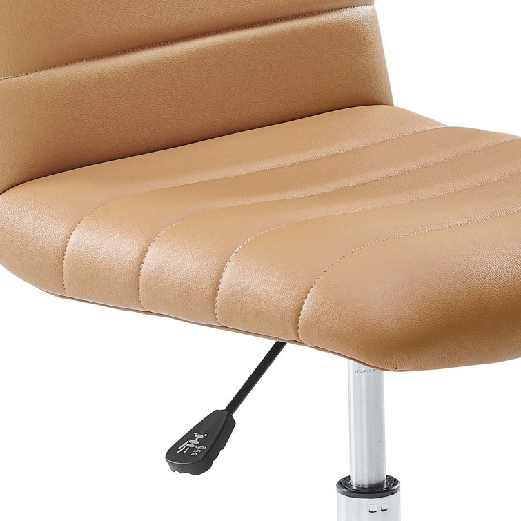 Tan Vinyl Armless Swivel Task Chair with Chrome Base