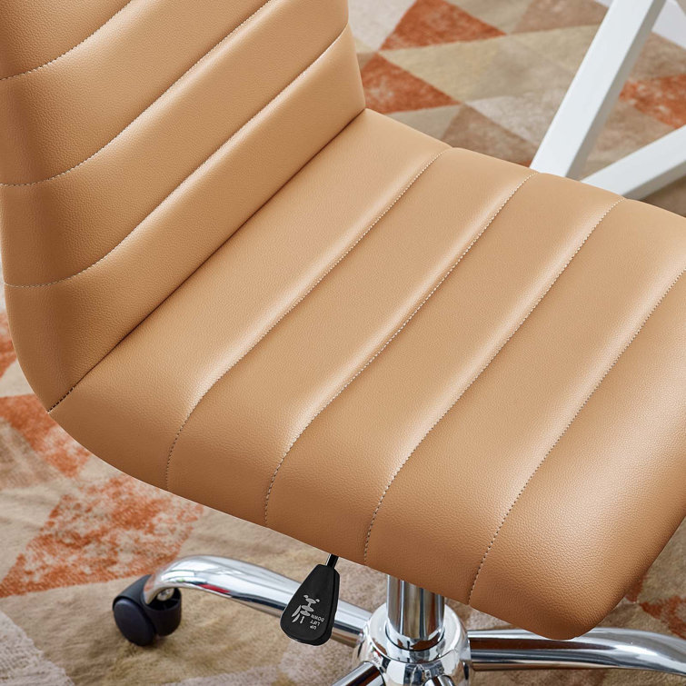 Tan Vinyl Armless Swivel Task Chair with Chrome Base