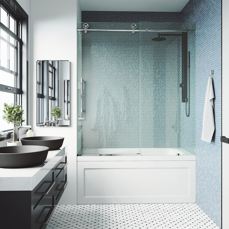 Cass 60" Frameless Sliding Tub Door with Clear Glass and Chrome Finish