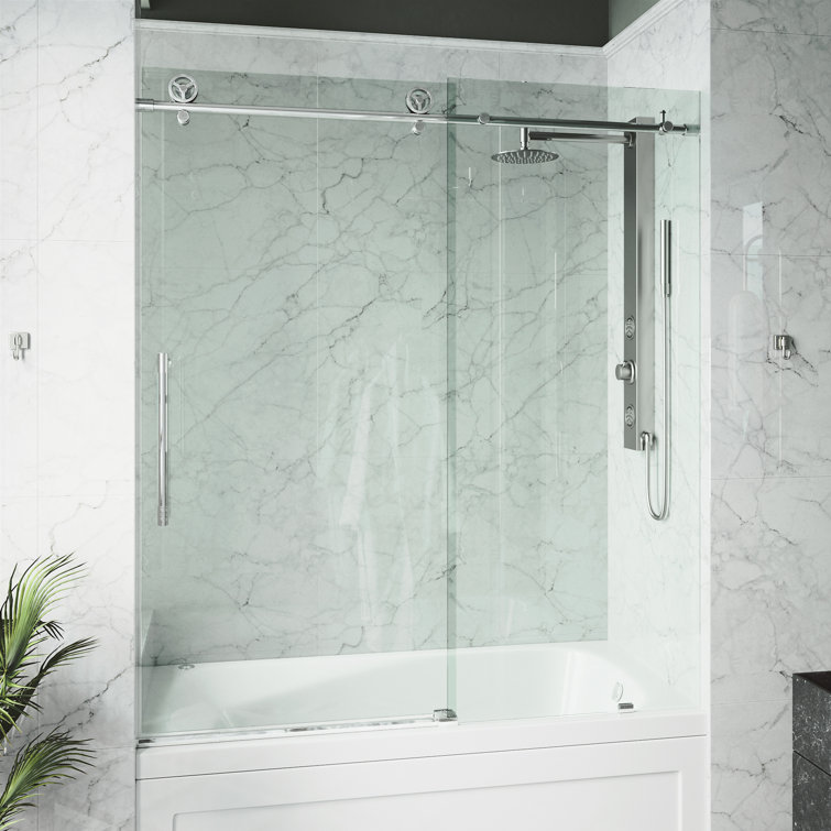 Cass 60" Frameless Sliding Tub Door with Clear Glass and Chrome Finish