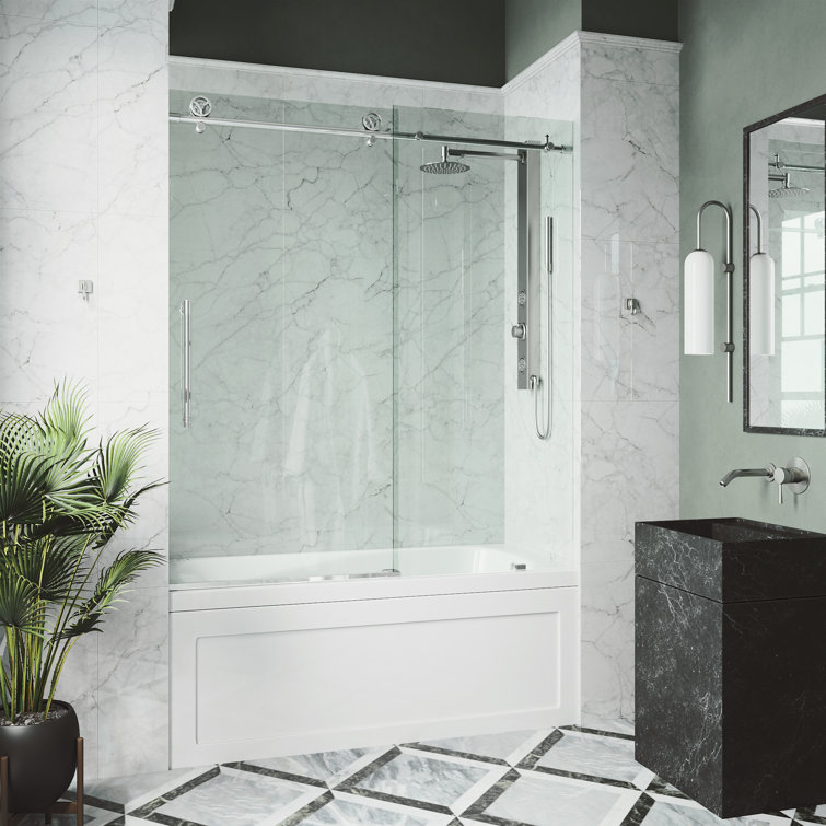 Cass 60" Frameless Sliding Tub Door with Clear Glass and Chrome Finish
