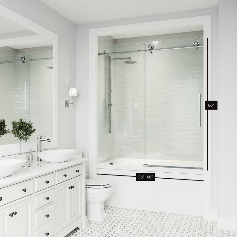 Cass 60" Frameless Sliding Tub Door with Clear Glass and Chrome Finish