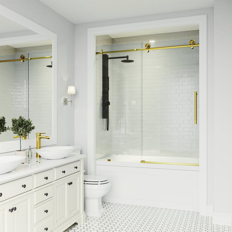 Cass 60'' Frameless Sliding Tub Door with Matte Gold Finish