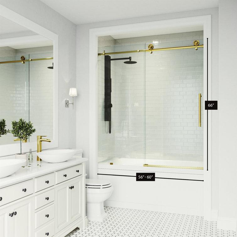 Cass 60'' Frameless Sliding Tub Door with Matte Gold Finish