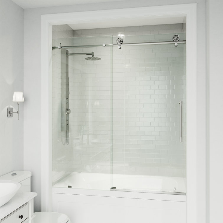 Elan Frameless Sliding Tub Door with Clear Glass and Stainless Steel