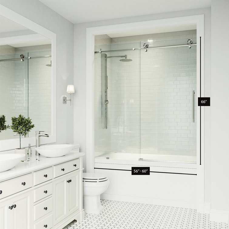 Elan Frameless Sliding Tub Door with Clear Glass and Stainless Steel