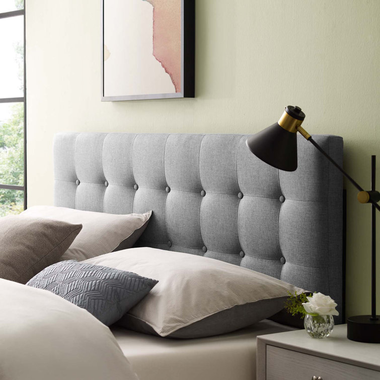 Gray Tufted Upholstered Full Headboard with Button Accents