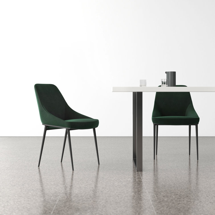 Vivian Green Velvet Upholstered Side Chair with Metal Legs - Set of 2