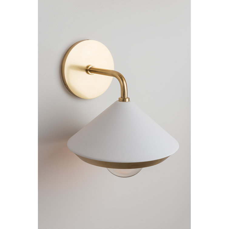 Marnie Aged Brass & Soft Off-White Conical 1-Light Wall Sconce
