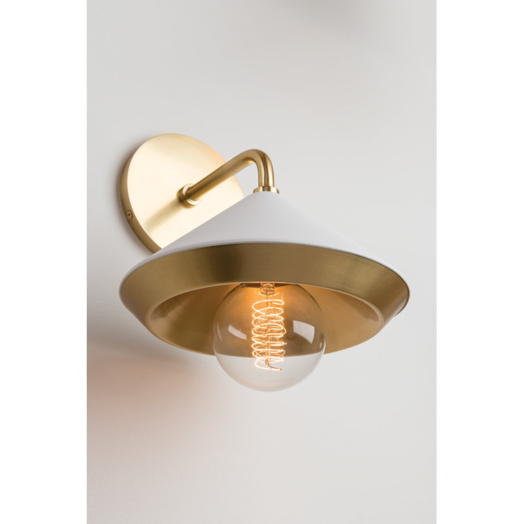 Marnie Aged Brass & Soft Off-White Conical 1-Light Wall Sconce