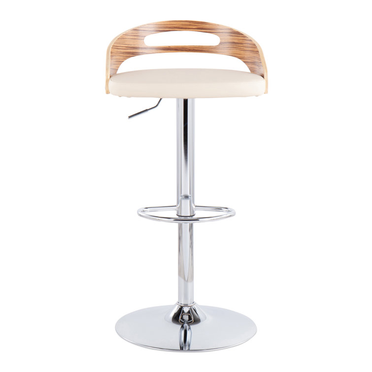Cassis Adjustable Cream Faux Leather and Zebra Wood Barstool Set