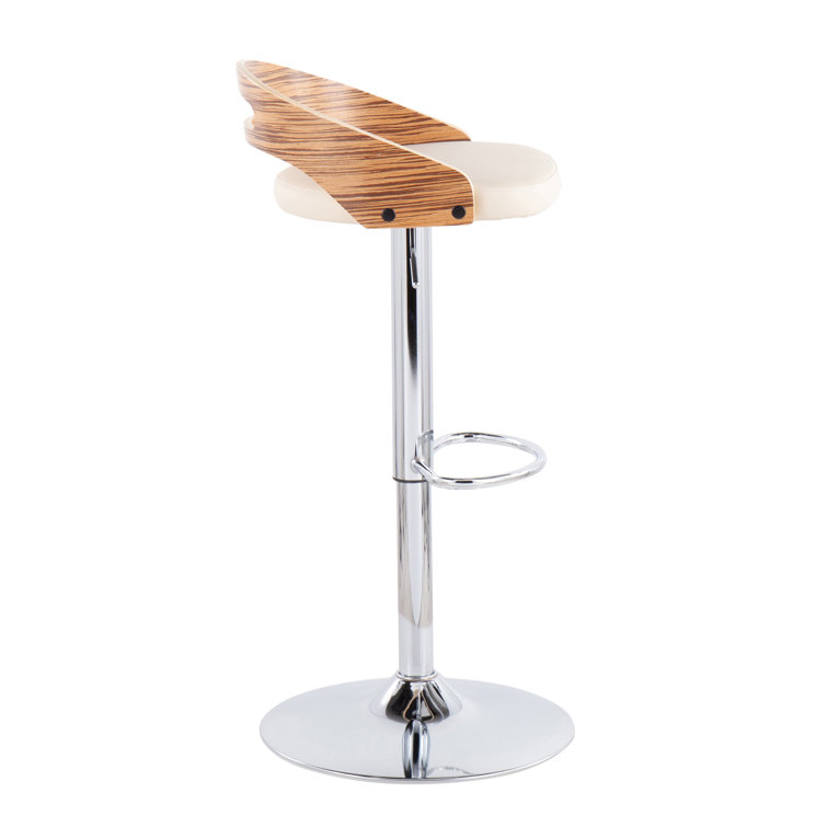 Cassis Adjustable Cream Faux Leather and Zebra Wood Barstool Set