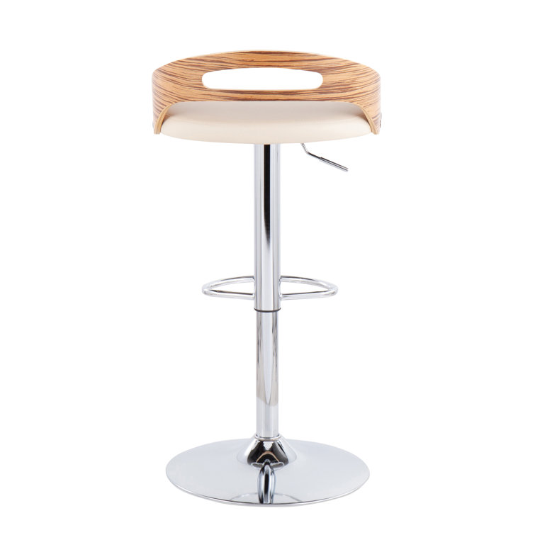 Cassis Adjustable Cream Faux Leather and Zebra Wood Barstool Set