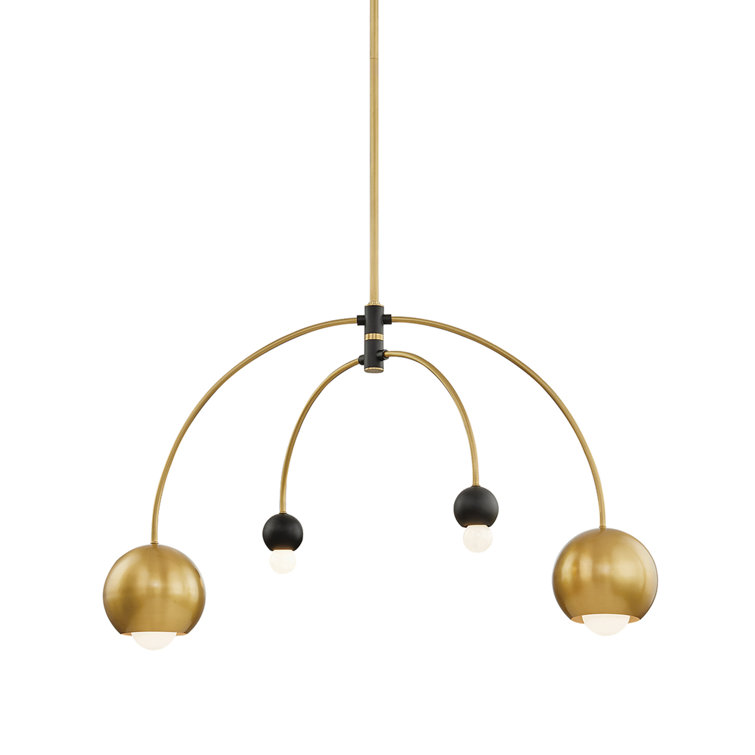 Willow Arced Sputnik 2-Light Chandelier in Aged Brass and Black