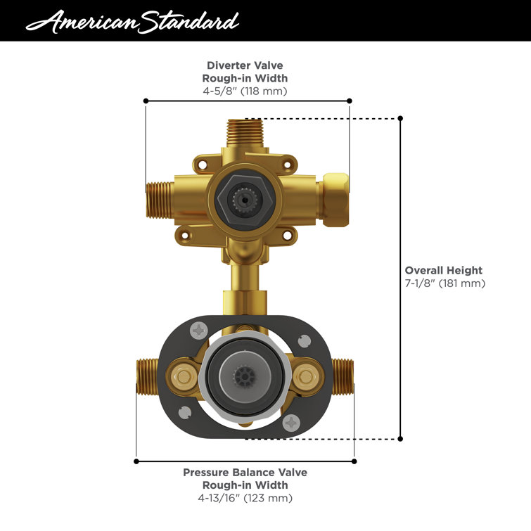 Flash Brass 2-Way Integrated Shower Diverter Valve with Pressure Balance Cartridge