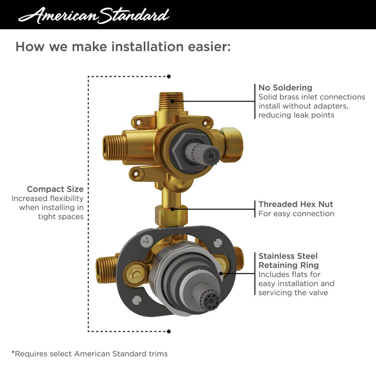 Flash Brass 2-Way Integrated Shower Diverter Valve with Pressure Balance Cartridge