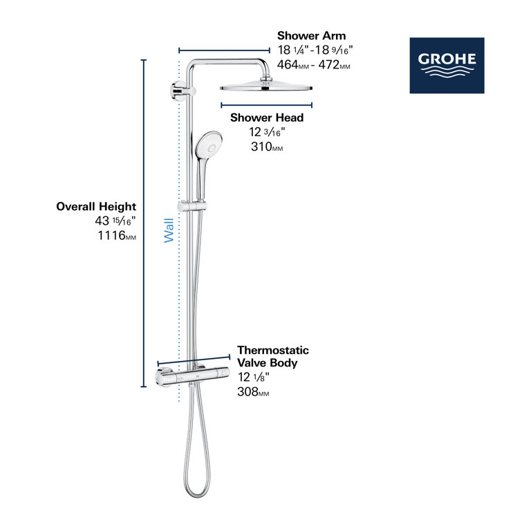 Euphoria 310 Chrome Thermostatic Shower System with Rain Showerhead