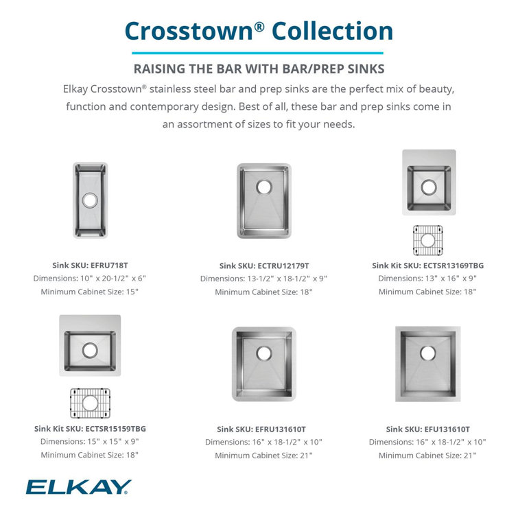 Elkay Crosstown Stainless Steel Undermount Bar Sink with Tight Corners