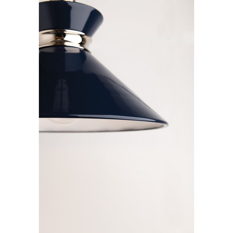 Polished Nickel and Navy Metal Cone Pendant Light