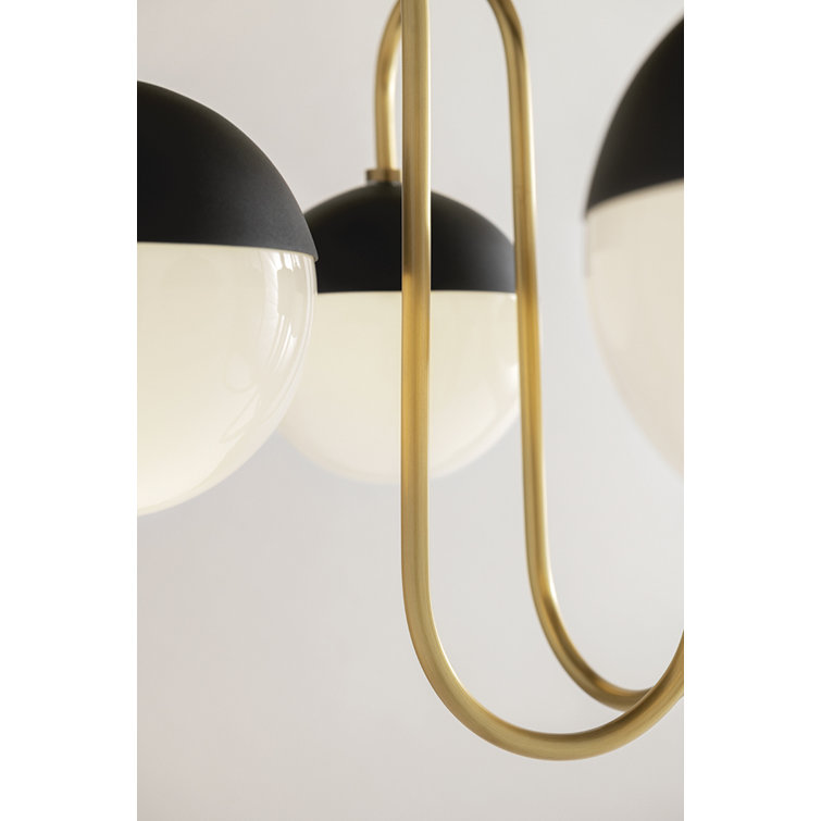 Renee Aged Brass and Black 5-Light Chandelier with Opal Glossy Glass