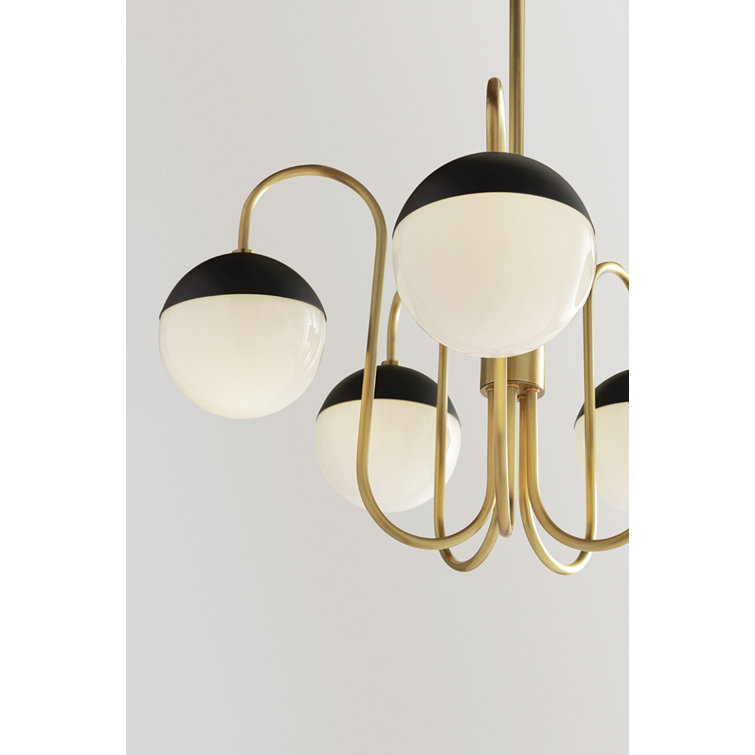 Renee Aged Brass and Black 5-Light Chandelier with Opal Glossy Glass