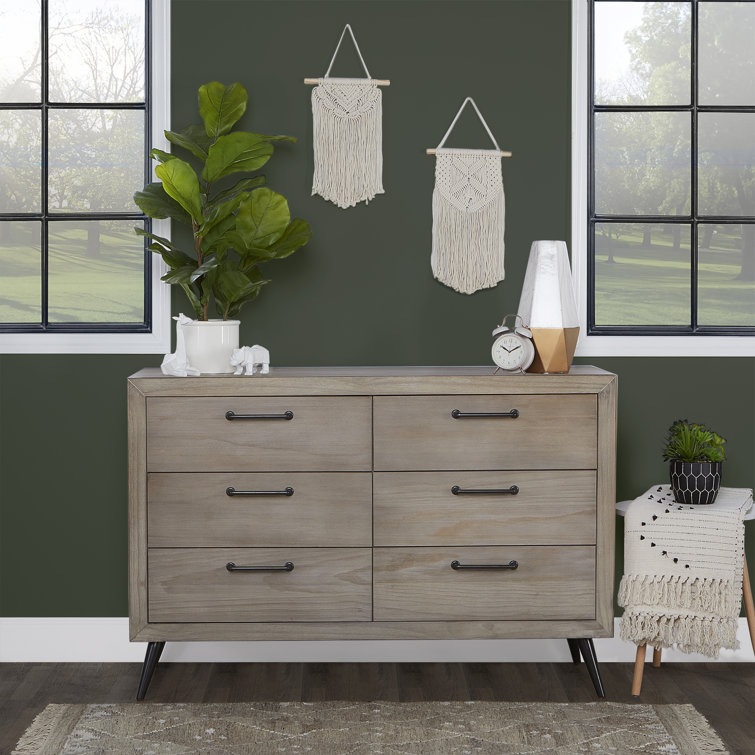 Windsor Oak Gray Mid-Century Double Dresser with Dovetail Drawers