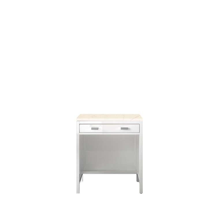 Glossy White and Carrara Marble Transitional Vanity with Drawer