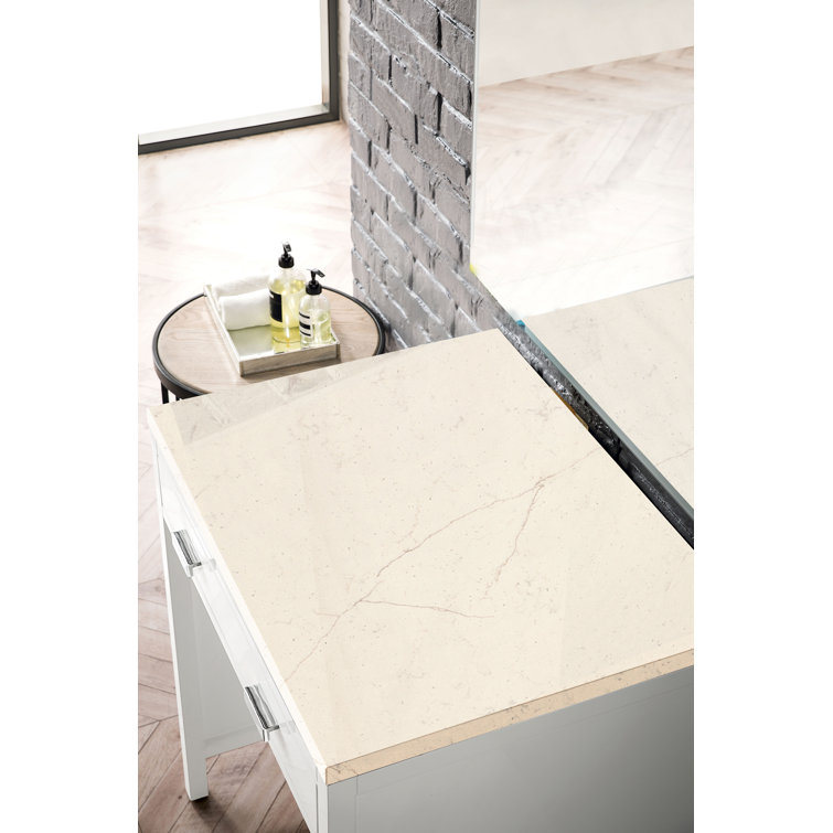 Glossy White and Carrara Marble Transitional Vanity with Drawer