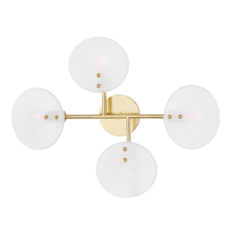 Aged Brass 4-Light Sconce with White Glass Shades
