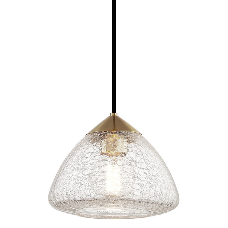 Aged Brass and Crackle Glass Single Pendant Light