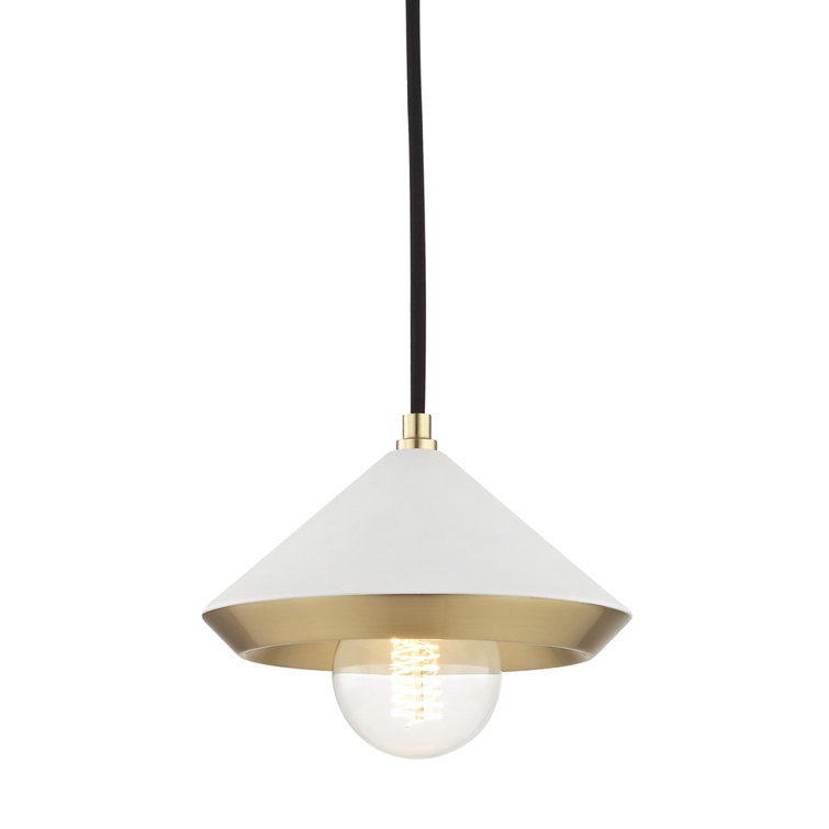 Aged Brass and White 8" Cone Pendant Light