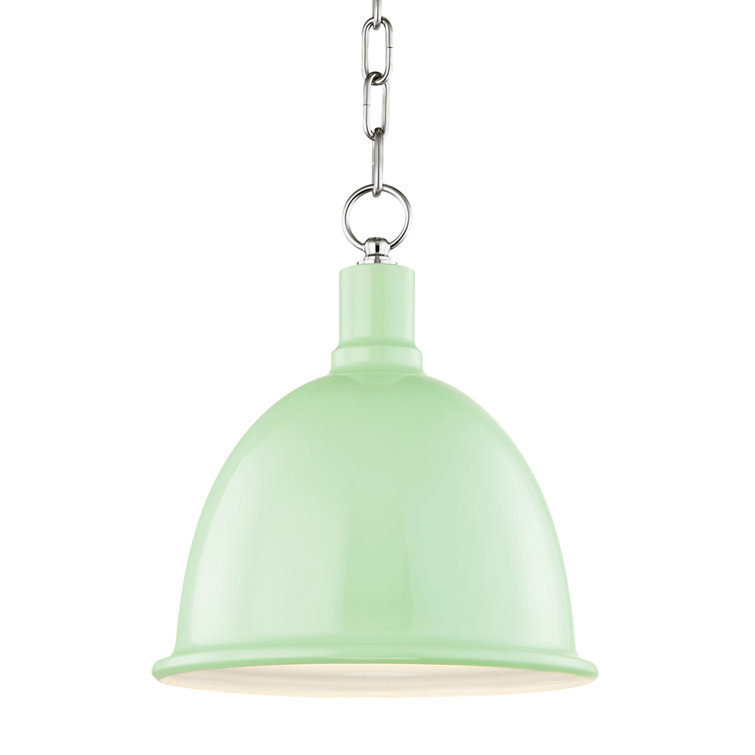 Polished Nickel and Navy Steel Bowl Pendant Light