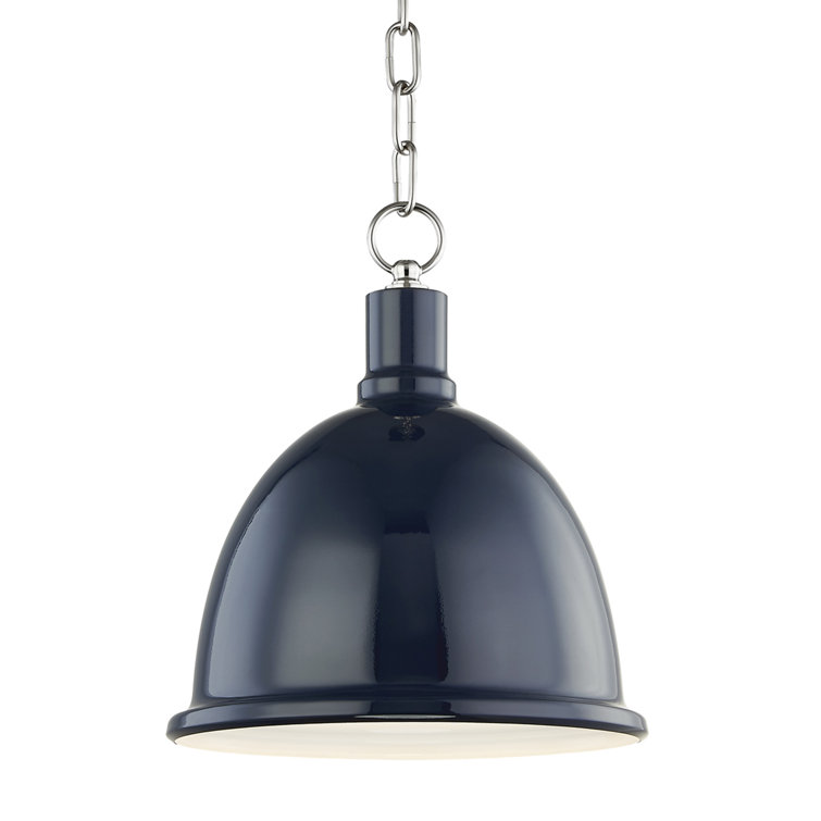 Polished Nickel and Navy Steel Bowl Pendant Light