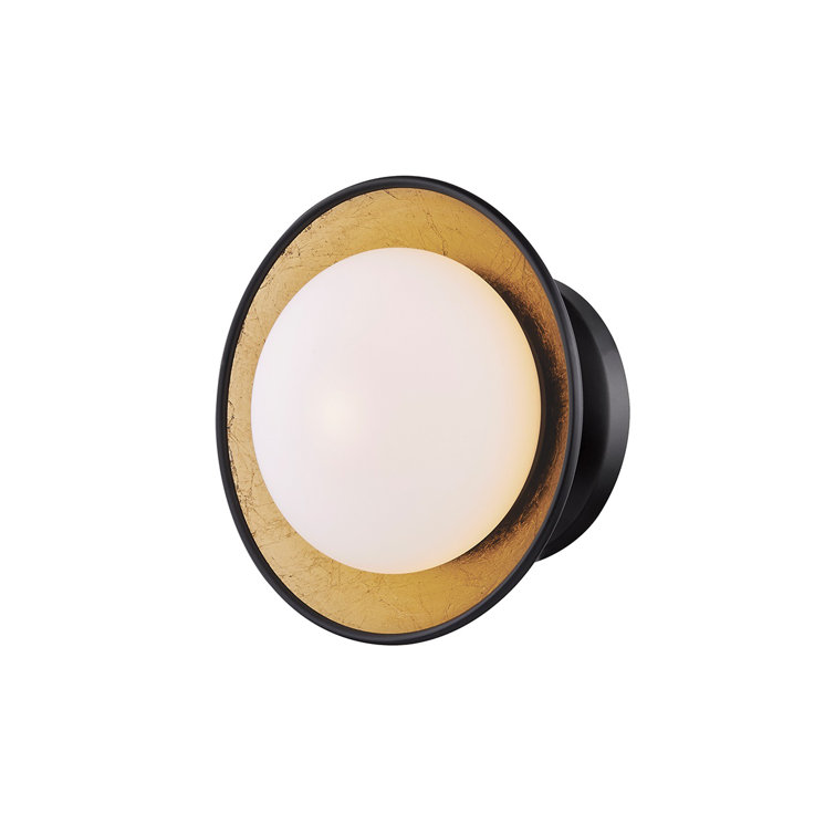 Cadence Black Lustro & Gold Leaf LED Semi-Flush Light, Opal Matte Shade
