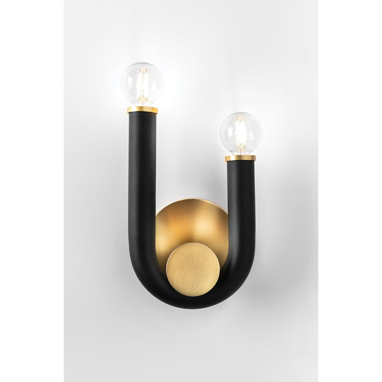 Whimsical Modern Black and Brass Dual-Bulb Wall Sconce