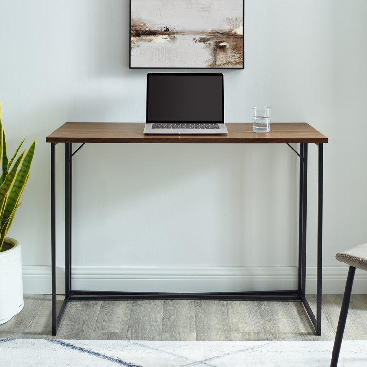Dark Walnut and Black Metal Y-Leg Writing Desk