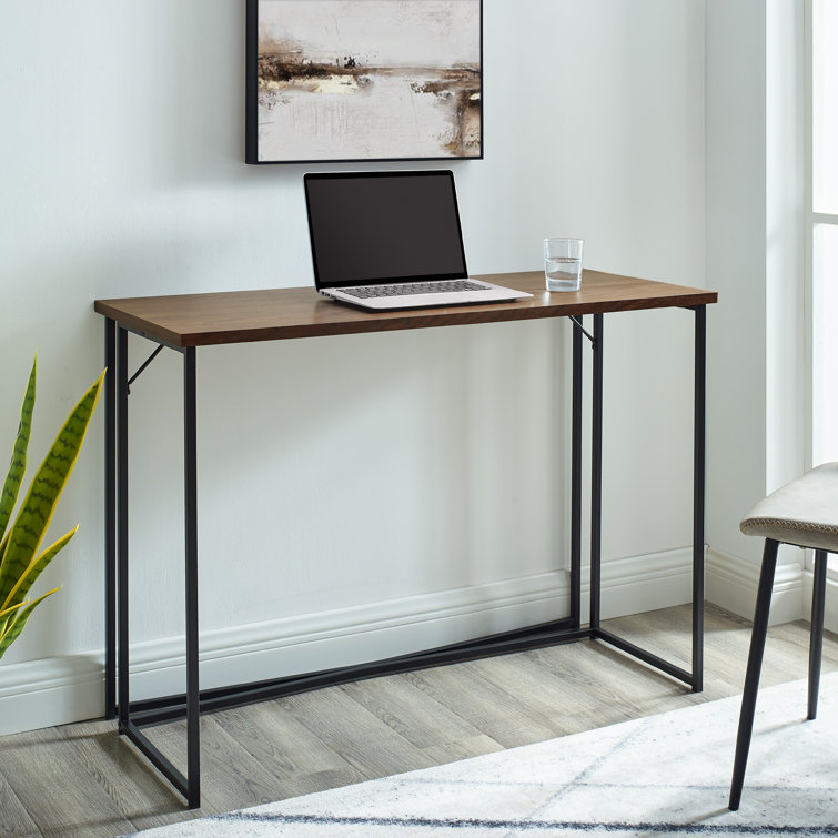 Dark Walnut and Black Metal Y-Leg Writing Desk