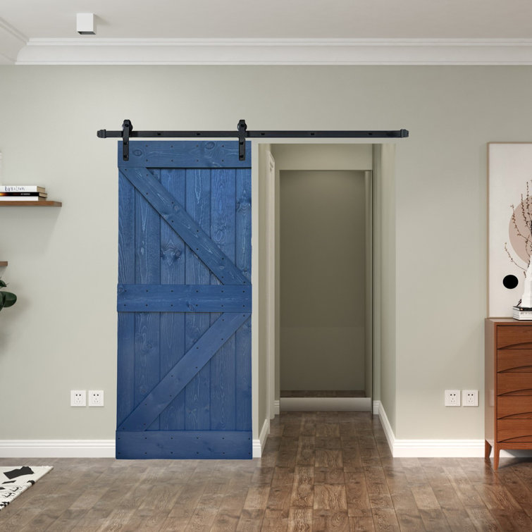 Aged Barrel Dark Walnut Pine Wood Sliding Barn Door with Hardware Kit